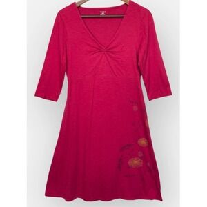 Horny Toad Rosalinda Dress Pink Red Organic Cotton Tencel Floral Ruched Medium